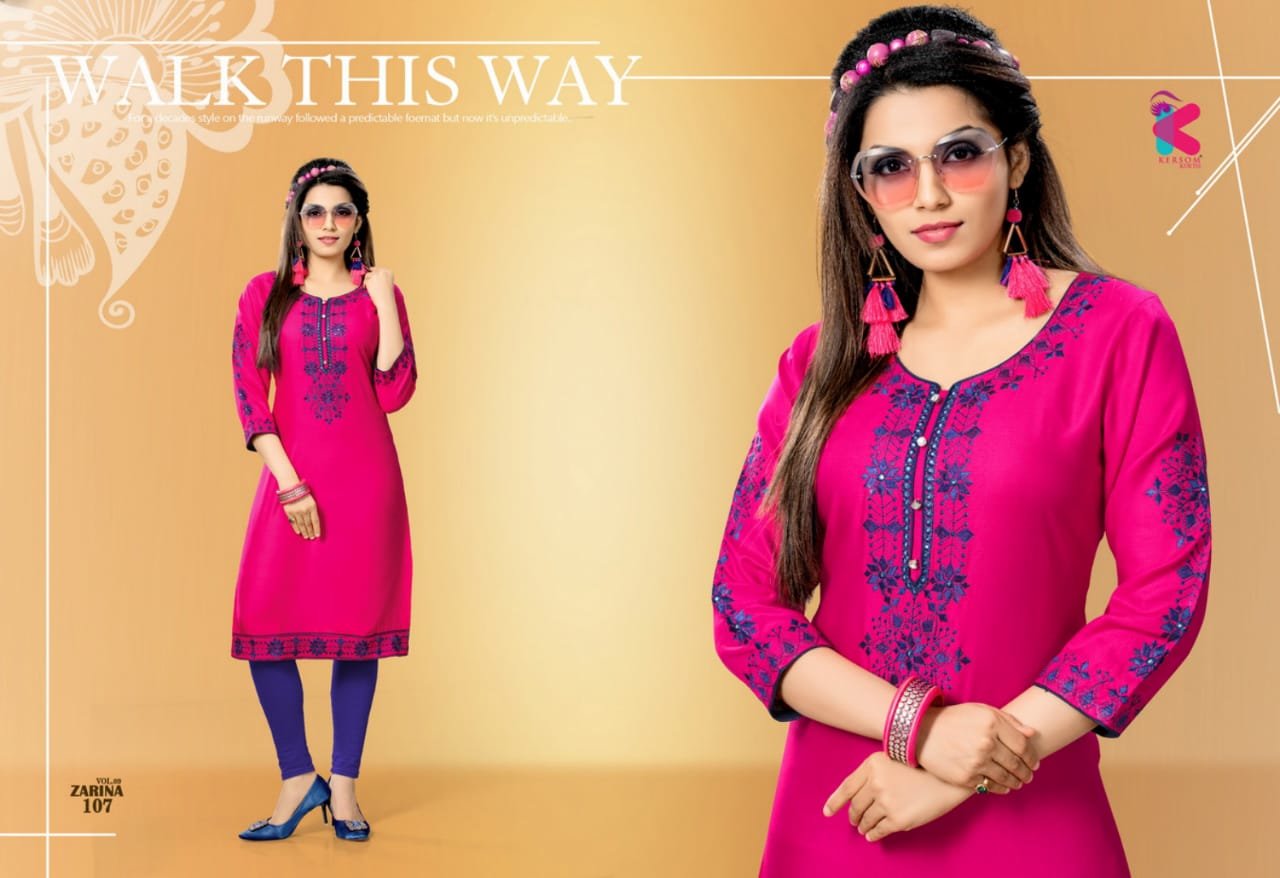 Zarina Vol-9 Embroidered Rayon Kersom Kurtis Zarina Vol-9 Embroidered Rayon Kersom Kurtis